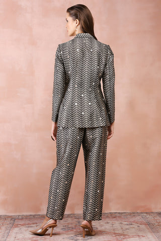 Black embroidered blazer, bustier and pant