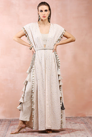 Cream jacket with bustier and pant