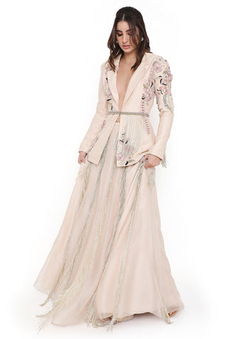 Stone embroidered jacket and lehenga set