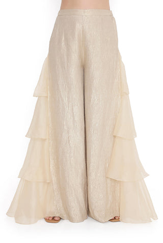 Rose pink embroidered jacket, bustier and ruffled pant