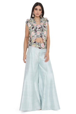 Powder blue embroidered sharara set