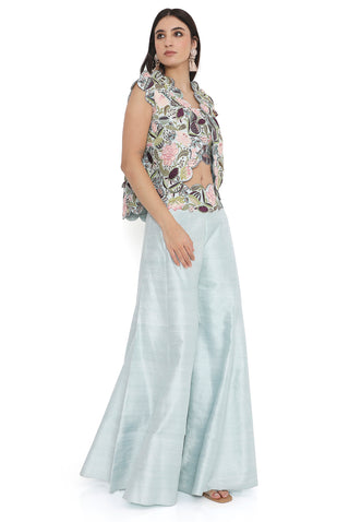 Powder blue embroidered sharara set