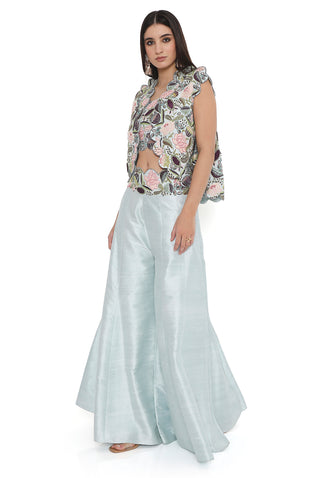 Powder blue embroidered sharara set