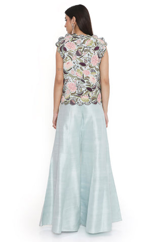 Powder blue embroidered sharara set