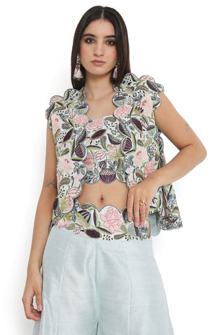 Powder blue embroidered sharara set