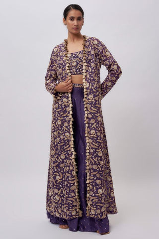 Purple embroidered jacket & sharara set