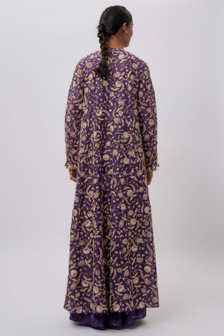 Purple embroidered jacket & sharara set