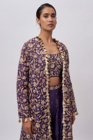 Purple embroidered jacket & sharara set