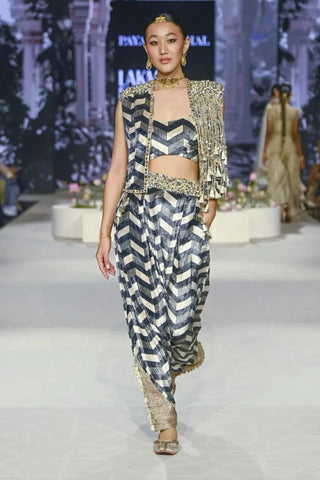 Black & White  ladder print waist coat with bustier and low crotch pant