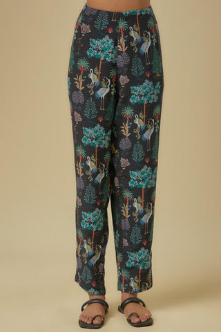 Black crane print jacket set