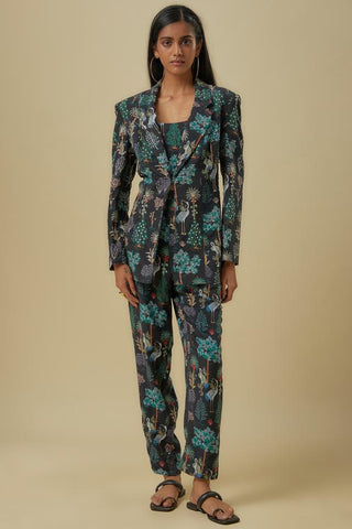 Black crane print jacket set