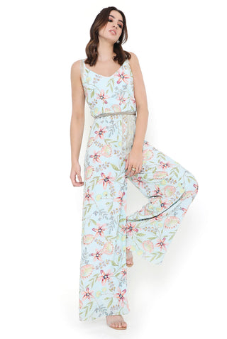 Lavender dream print embroidered jumpsuit