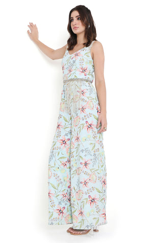 Lavender dream print embroidered jumpsuit