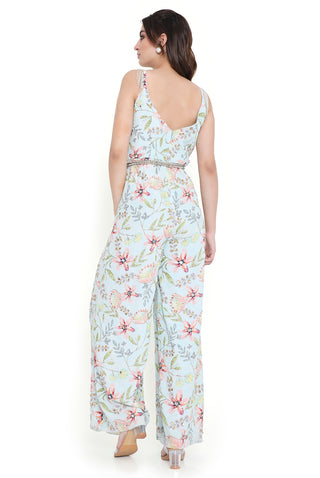 Lavender dream print embroidered jumpsuit