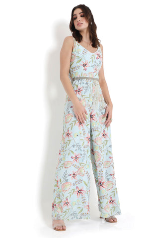 Lavender dream print embroidered jumpsuit