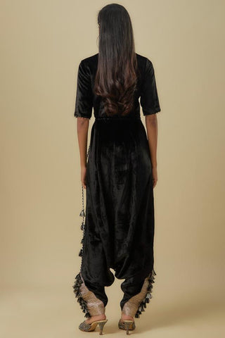 Black velvet embroidered jumpsuit