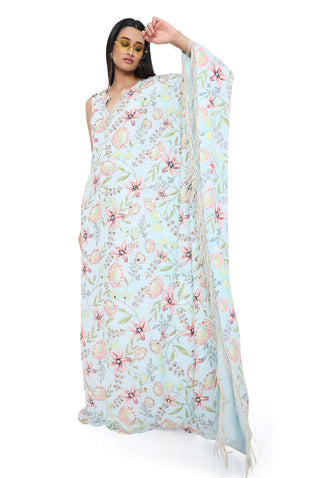 Lavender dream print one shoulder kaftan