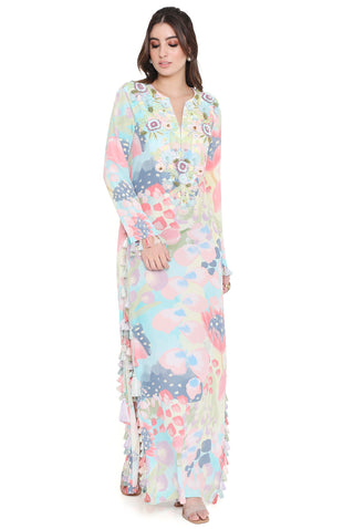 Euphoria print embroidered beyza kaftan