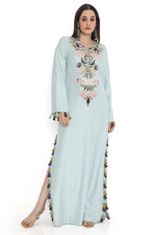 Powder blue embroidered beyza kaftan