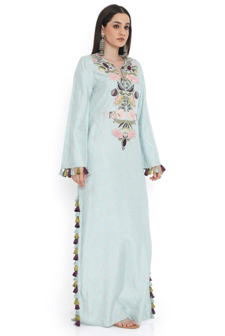 Powder blue embroidered beyza kaftan