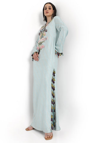 Powder blue embroidered beyza kaftan
