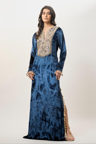Kaftan set for Contemporary Wear – Tara Navy Blue Embroidered by Payal Singhal