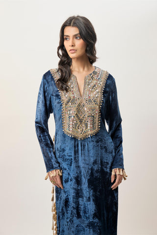 Kaftan set for Contemporary Wear – Tara Navy Blue Embroidered by Payal Singhal