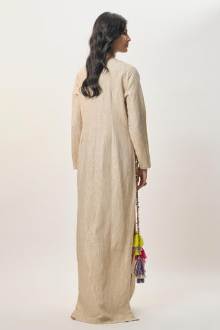Crushed Tissue Kaftan for Indian Wedding – Nouriya Beige Gold by Payal Singhal