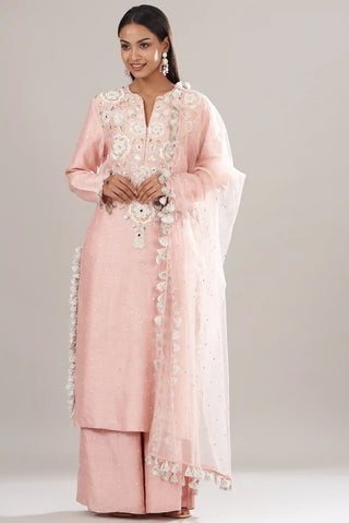 Rose pink embroidered kurta and palazzo set