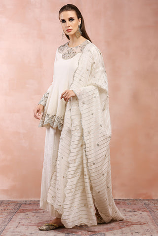 Offwhite embroidered kurta and palazzo set