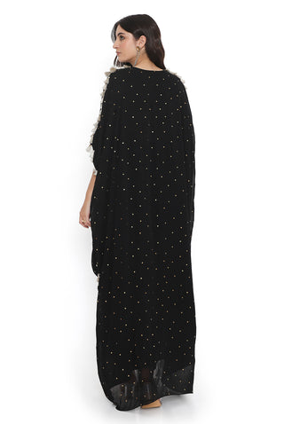 Black embroidered high low kaftan with pant