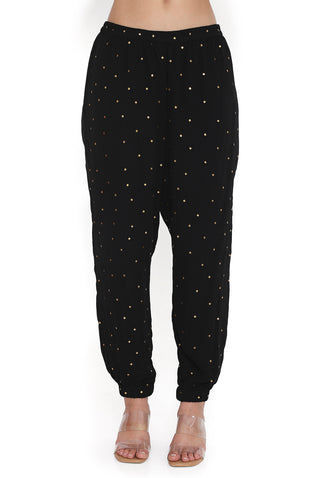 Black embroidered high low kaftan with pant