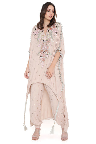 Stone embroidered kaftan with jogger pant