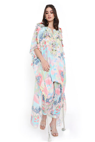Euphoria printed embroidered kaftan with jogger pant