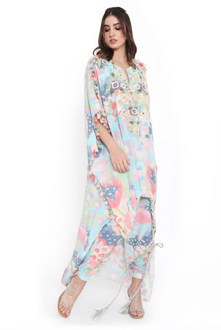 Euphoria printed embroidered kaftan with jogger pant