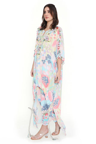 Euphoria printed embroidered kaftan with jogger pant