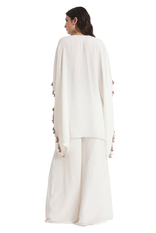 Ivory embroidered crepe kaftan with palazzo