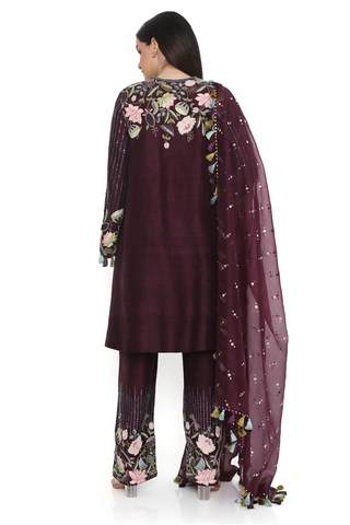 Purple embroidered kurta with pant and a dupatta
