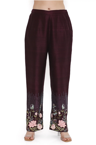 Purple embroidered kurta with pant and a dupatta