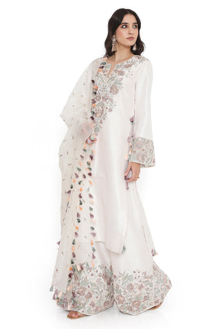 Ivory embroidered kurta and palazzo set