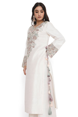 Ivory embroidered kurta and palazzo set