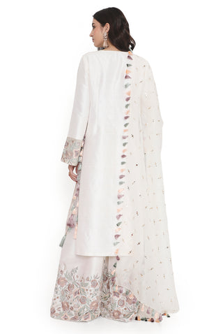 Ivory embroidered kurta and palazzo set