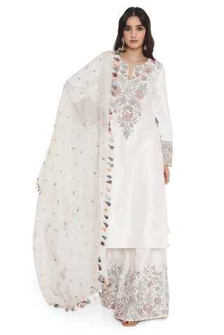 Ivory embroidered kurta and palazzo set