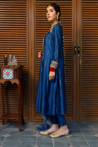 Navy embroidered yoke kurta and pant with dupatta