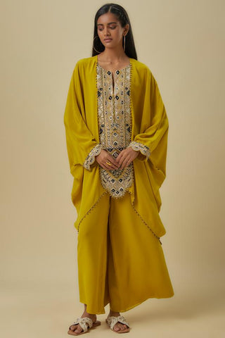 Olive green hand embroidered kaftan set