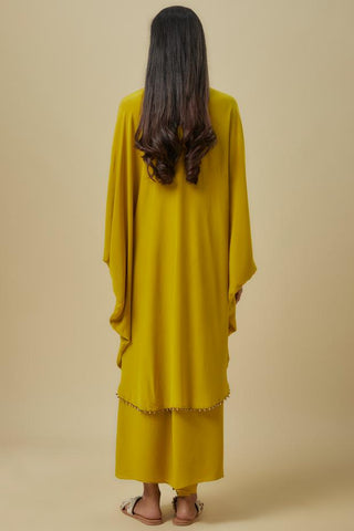 Olive green hand embroidered kaftan set