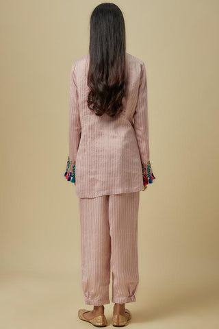 Pink embroidered short kurta jogger set