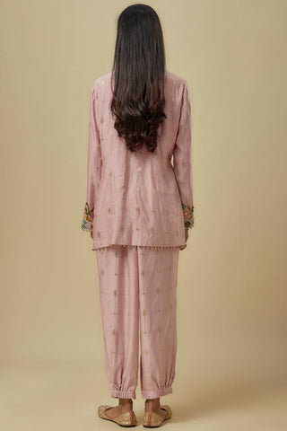 Pink brocade kurta jogger set