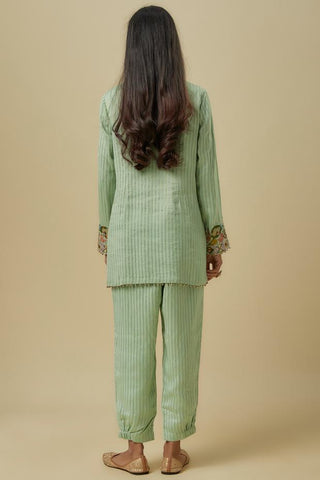 Green embroidered kurta jogger set