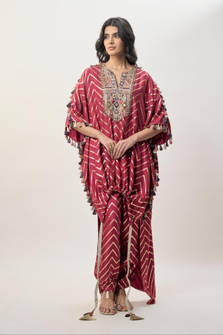 Kaftan set for Contemporary Wear – Raniya Red Cranberry High-Low by Payal Singhal